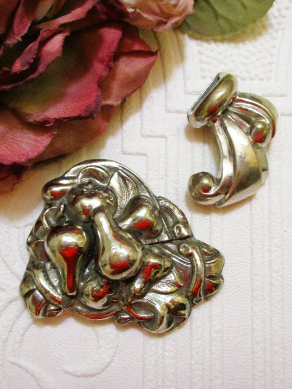 VINTAGE Clothing Clip Lot: CONVERTIBLE Silver Repousse Clip Collection  Art Deco